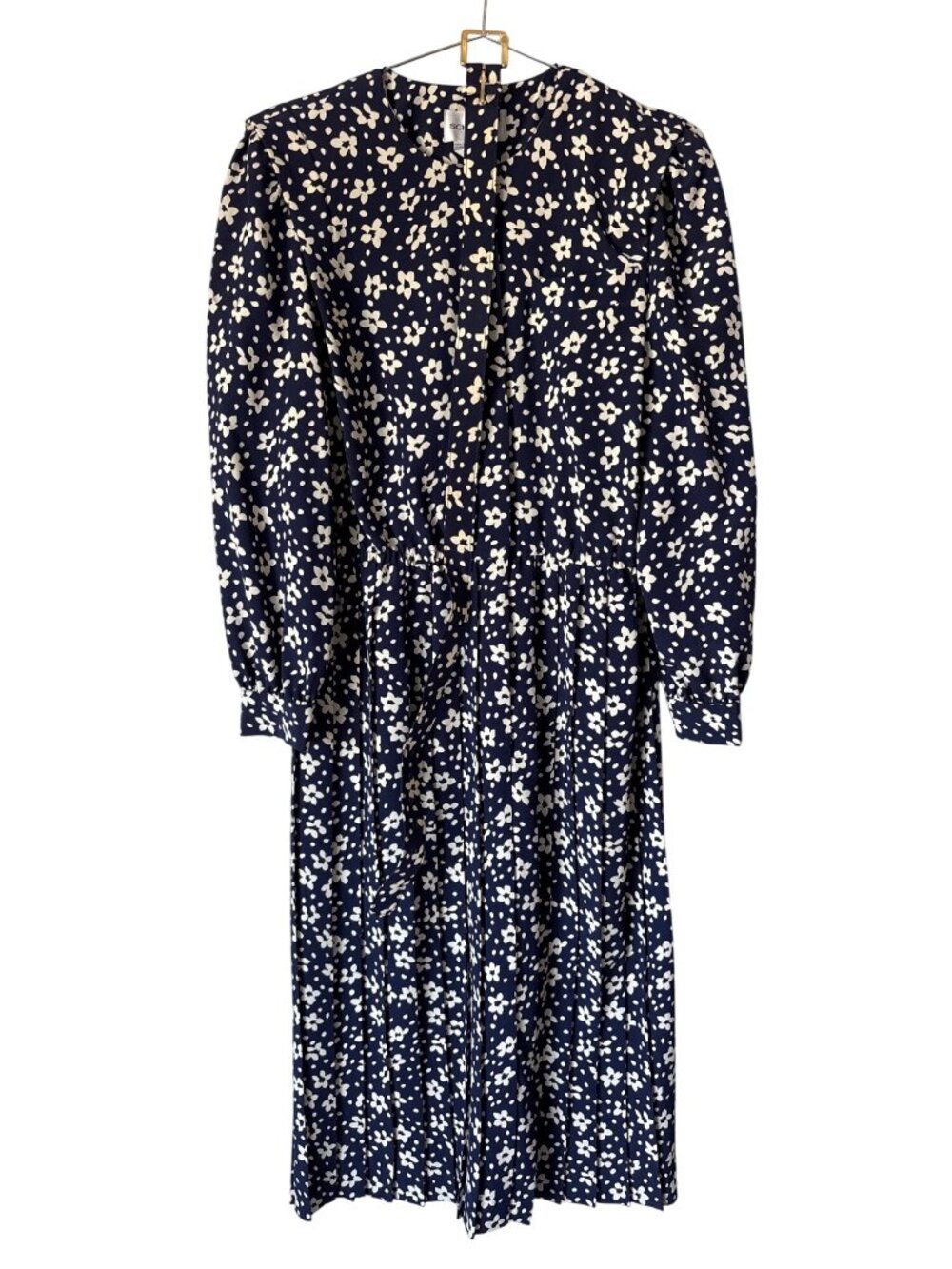Vintage Schrader Midi Dress Size 6 Floral Pleated Skirt Navy Extra Buttons NEW